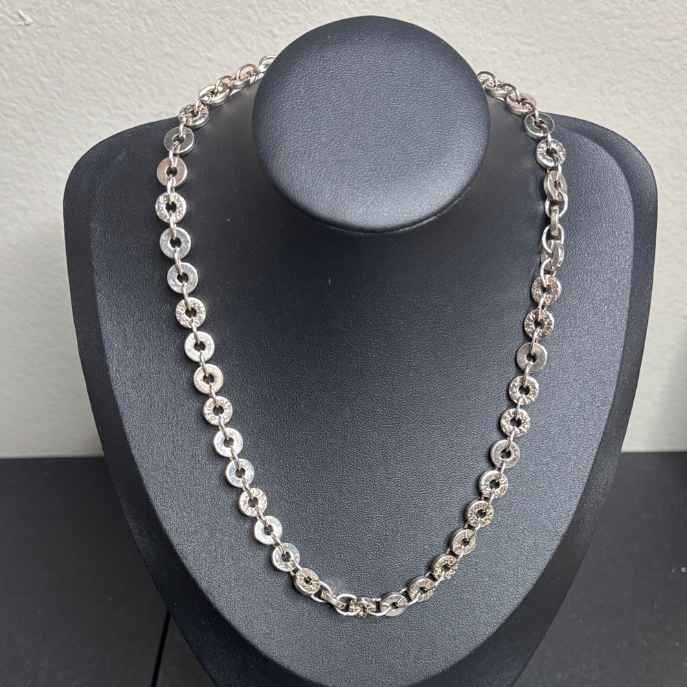 Silver Tone Disc Chain Necklace